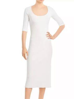 Vince Cream Ribbed Scoop-Neck Midi Dress